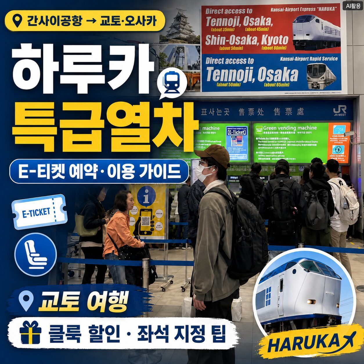 하루카 특급열차 E-티켓 예약 및 이용 가이드┃교토 여행 클룩 할인 좌석 지정 팁 하루카 특급열차 E-티켓 예약 및 이용 가이드